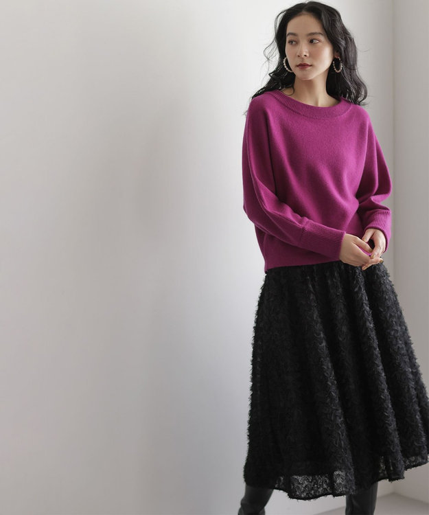 組曲 【加藤ローサさん着用】ウールカシミヤミックスボートネック ニット パープル系