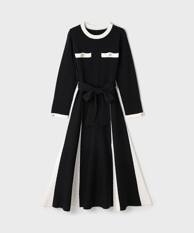 GRACE CONTINENTAL ニットバイカラージャガードワンピース ブラック