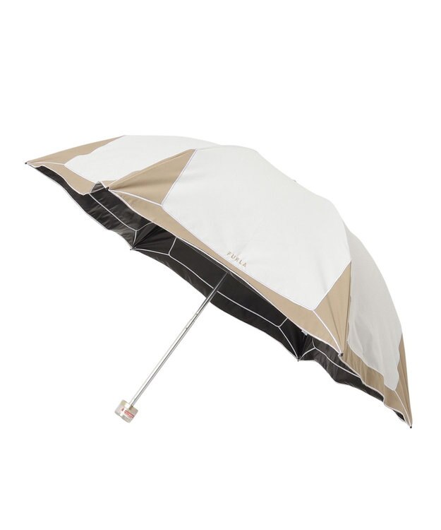 MOONBAT 【フルラ （FURLA）】晴雨兼用折りたたみ日傘 バイカラーロゴ刺繍 一級遮光 UV ホワイト