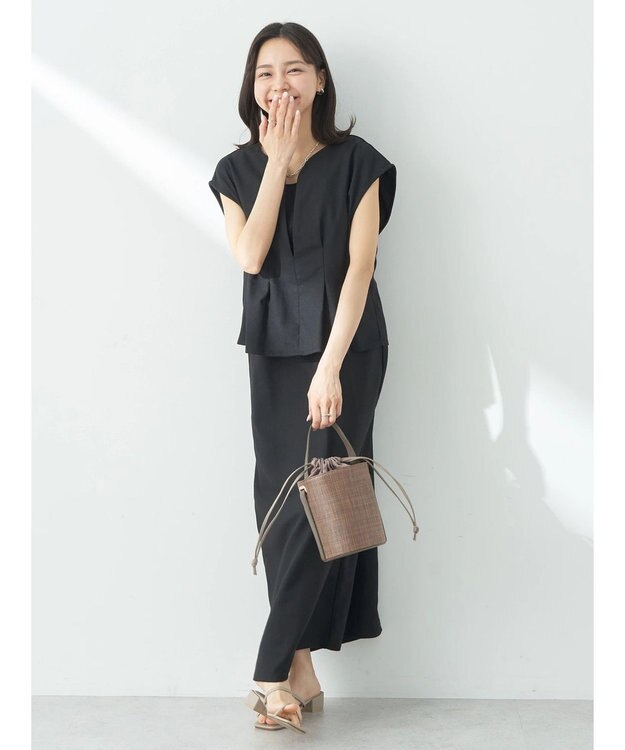 earth music&ecology ＳＥＴ２点ヘリンボーンベスト＋キャミドレ Black