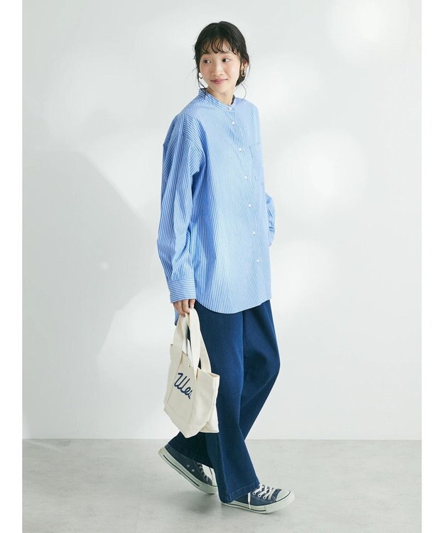 CRAFT STANDARD BOUTIQUE バンドカラーシャツ Stripe Blue