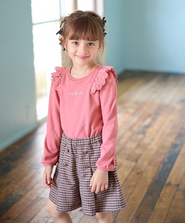 ANY KIDS 肩レース長袖Tシャツ ピンク