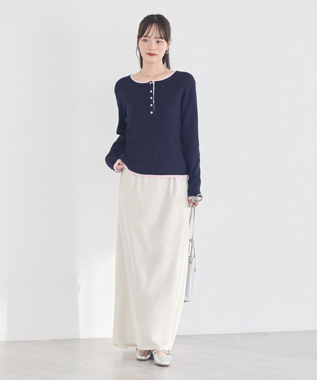 earth music&ecology バイカラーヘンリーネックニットプルオーバー Navy