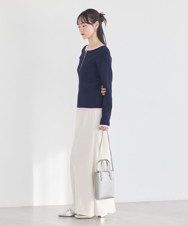 earth music&ecology バイカラーヘンリーネックニットプルオーバー Navy