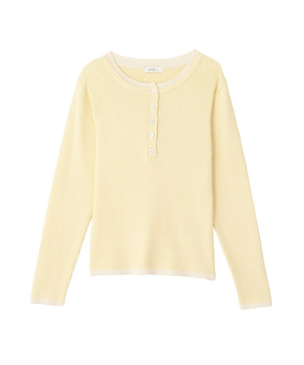 earth music&ecology バイカラーヘンリーネックニットプルオーバー Light Yellow