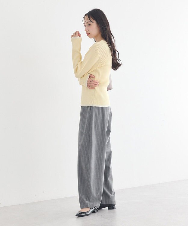 earth music&ecology バイカラーヘンリーネックニットプルオーバー Light Yellow