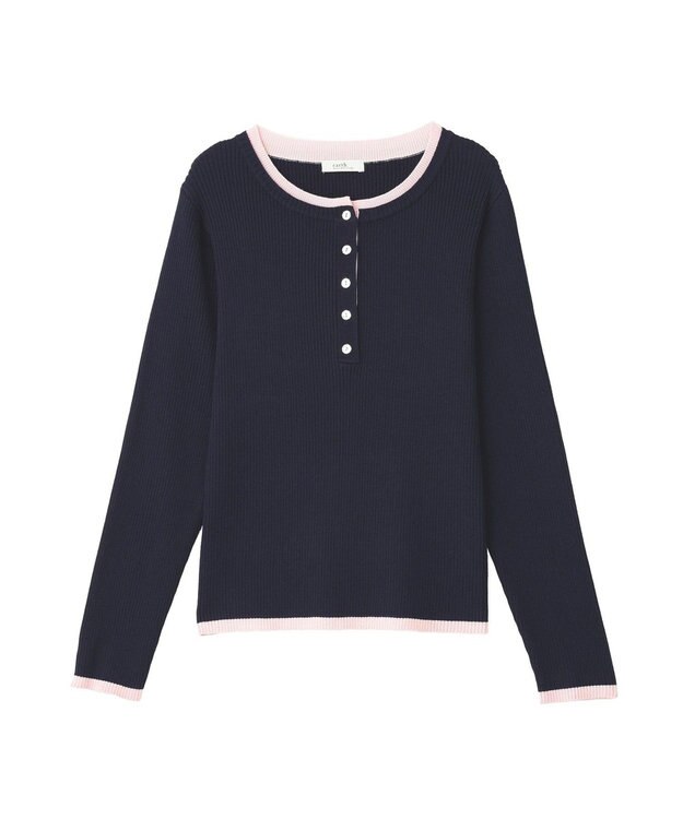 earth music&ecology バイカラーヘンリーネックニットプルオーバー Navy