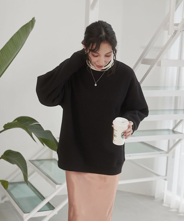 WEGO 【ユニセックス着用ITEM/裏起毛】リラックスフィットスウェットプルオーバー ブラック