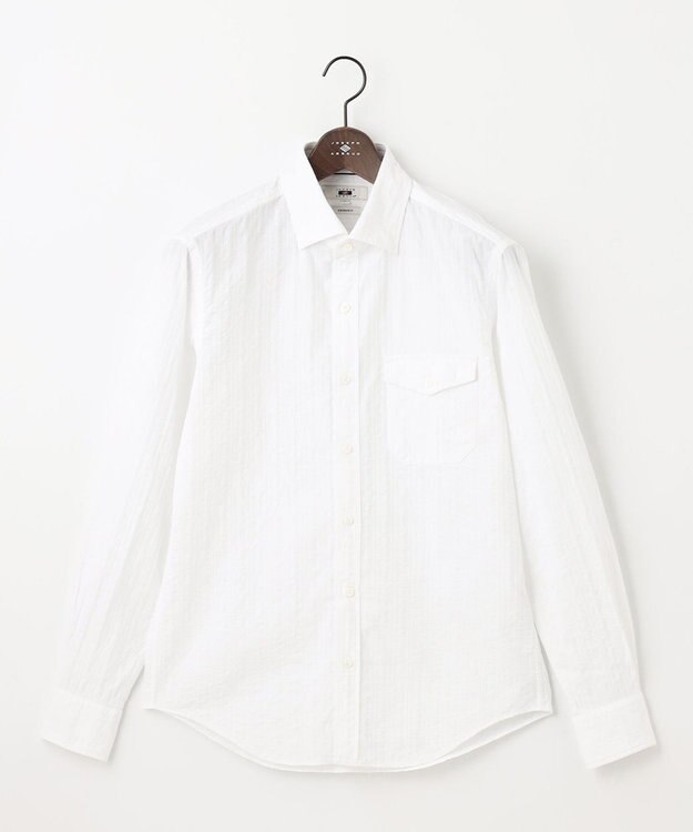 JOSEPH ABBOUD 【キングサイズ・オーガニックコットン使用】オーガニックコードストライプ ホワイトシャツ ホワイト系