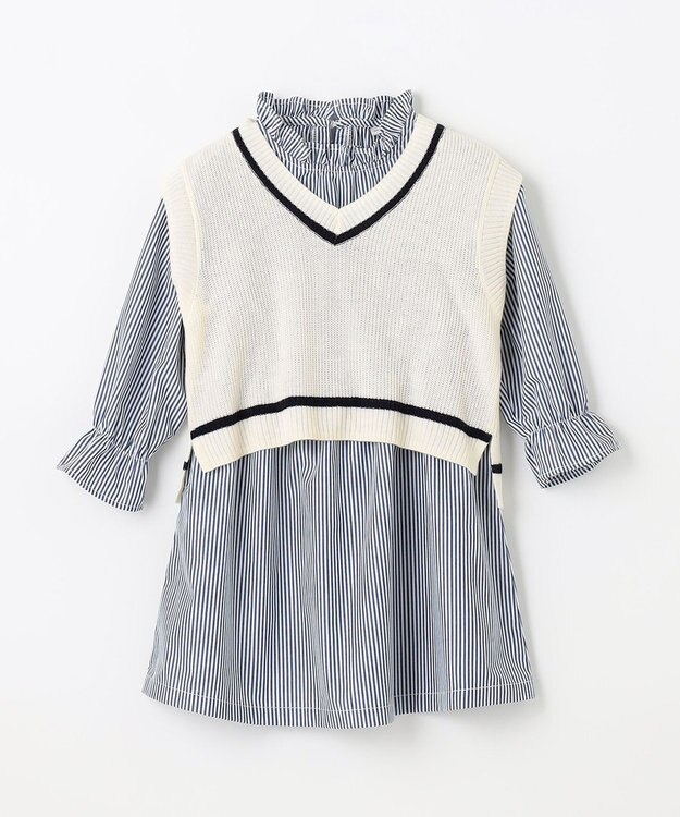 ANY KIDS ニットベスト × ワンピース セット オフ×ストライプ