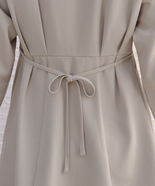 Tiaclasse リボン付きタックフレアチュニック グレージュ