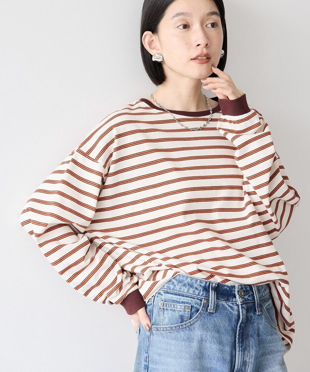 AMERICAN HOLIC ドロップショルダーカットプルオーバー Border Ivory