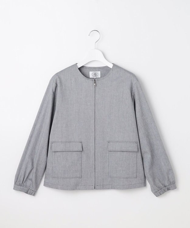J.PRESS LADIES L TCリネン ドライツイル ノーカラー ブルゾン グレーシャンブレー系