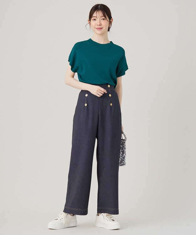 ANY SIS 【洗える】ボトルネックフレンチスリーブ ニットT ディープグリーン