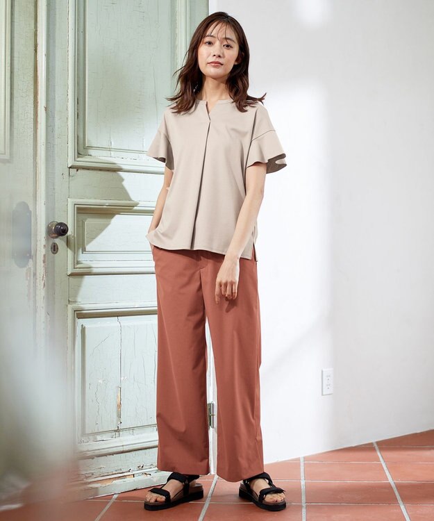 J.PRESS LADIES 【洗える】マイクロタイプライターストレッチ セミワイド パンツ オレンジ系