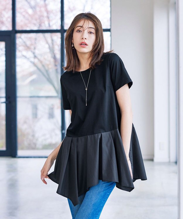 Tiaclasse 【洗える】イレギュラーヘムチュニックブラウス ブラック×ブラック
