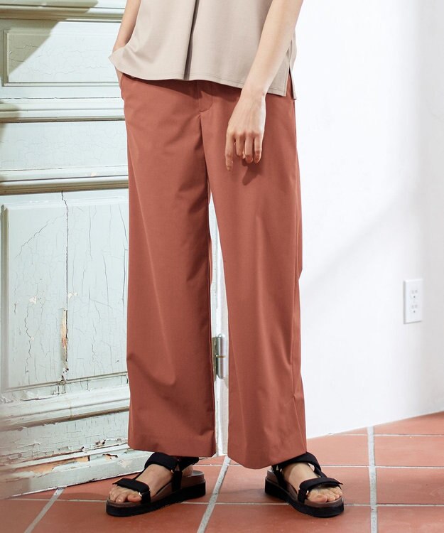 J.PRESS LADIES 【洗える】マイクロタイプライターストレッチ セミワイド パンツ オレンジ系