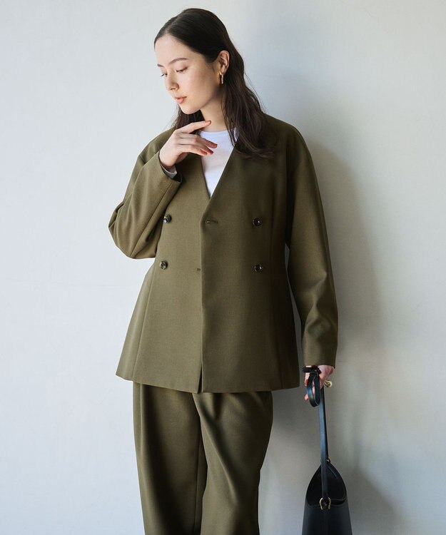 #Newans ウエストシェイプダブルジャケット カーキ グリーン