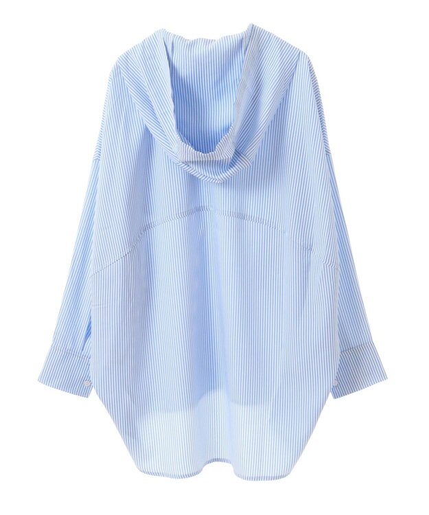 earth music&ecology フーディーシャツ Stripe Blue