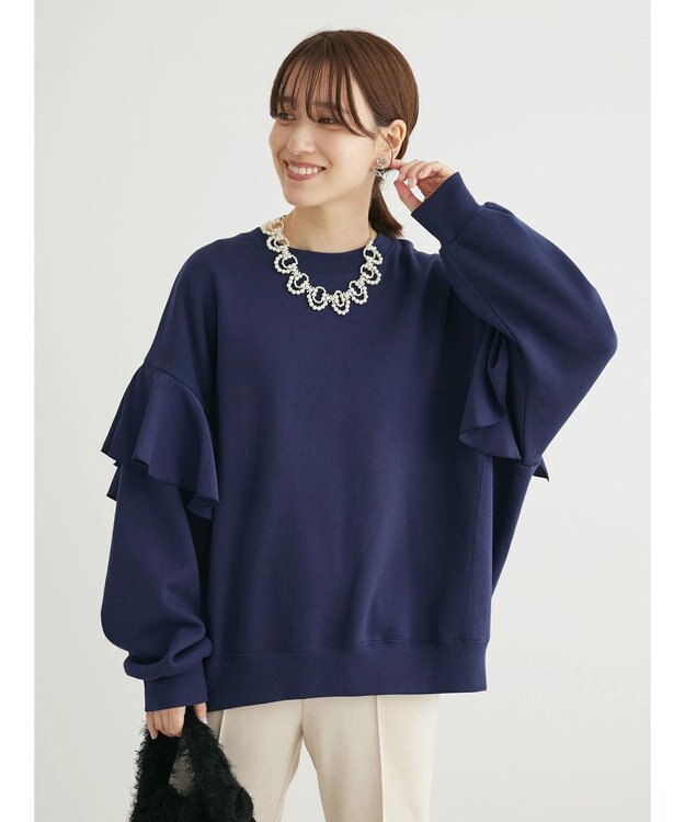 Green Parks ・ＳＵＧＡＲ　ＳＰＯＯＮ　ラッフルショルダースウェット Navy