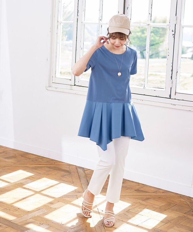 Tiaclasse 【洗える】イレギュラーヘムチュニックブラウス ブルー×ブルー