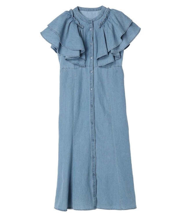 earth music&ecology ラッフル前開きデニムワンピース Light Indigo