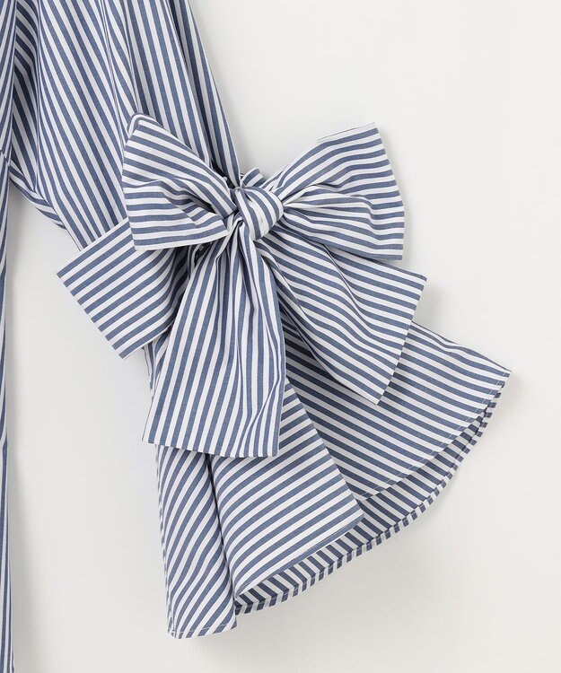 #Newans 【洗濯機可能/シワになりにくい】リボンカフスブラウス ネイビーストライプ