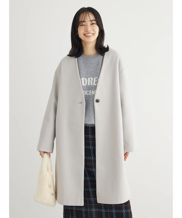 Green Parks 洗えるＶネックミディ丈コート Light Gray