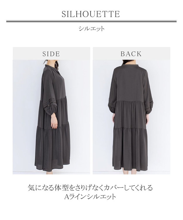 Tiaclasse 【洗える】大人可愛いティアードワンピース チャコールグレー