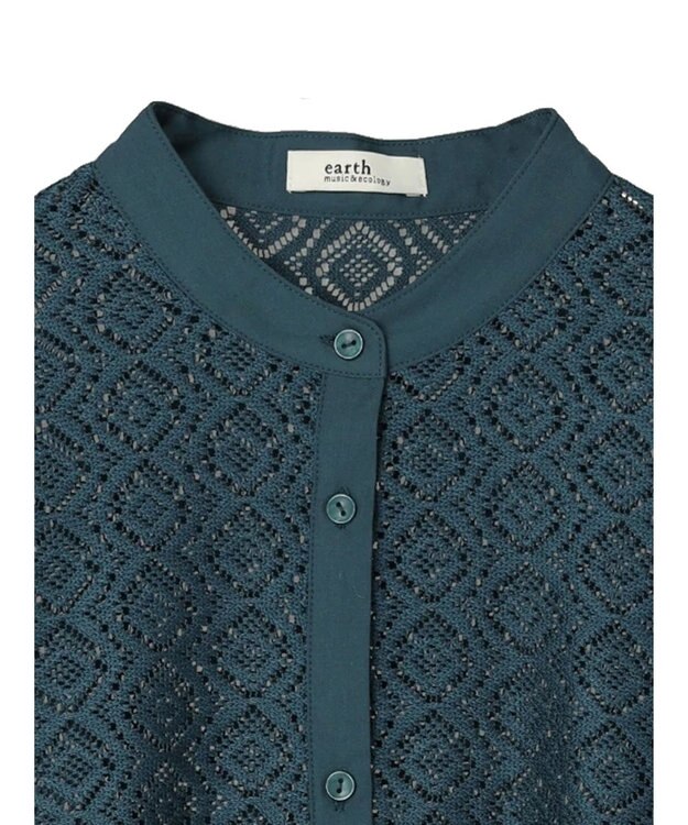 earth music&ecology レースバンドカラーシャツ Green