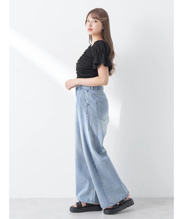 earth music&ecology タックホックデニムパンツ Light Indigo