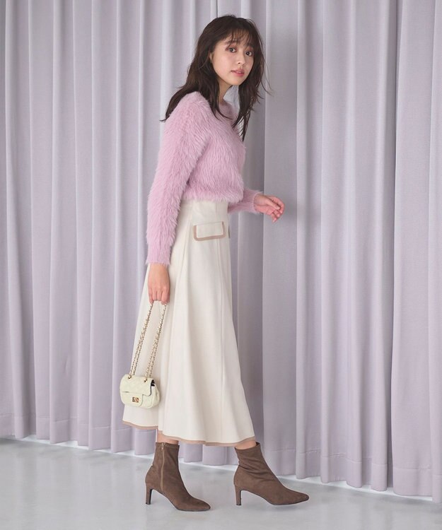 Feroux 【洗える】バイカラーフレア スカート アイボリー系