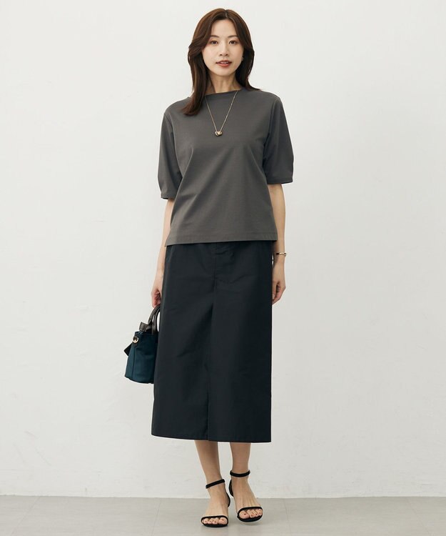 J.PRESS LADIES L 【洗える】シャンブレータフタ  ナロー スカート ブラック系