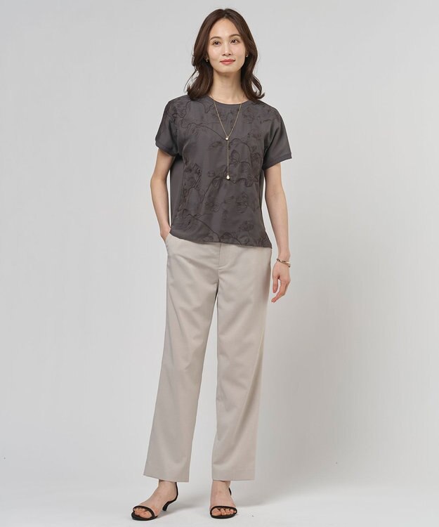 J.PRESS LADIES 【セットアップ対応】ファンマートロストレッチ テーパード パンツ グレージュ系