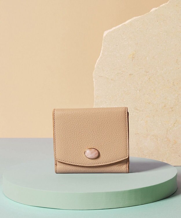 TOPKAPI 【TOPKAPI】gemdrops ジェムドロップ ミニエンボスレザー 天然石 二つ折り 財布 ピンクベージュ