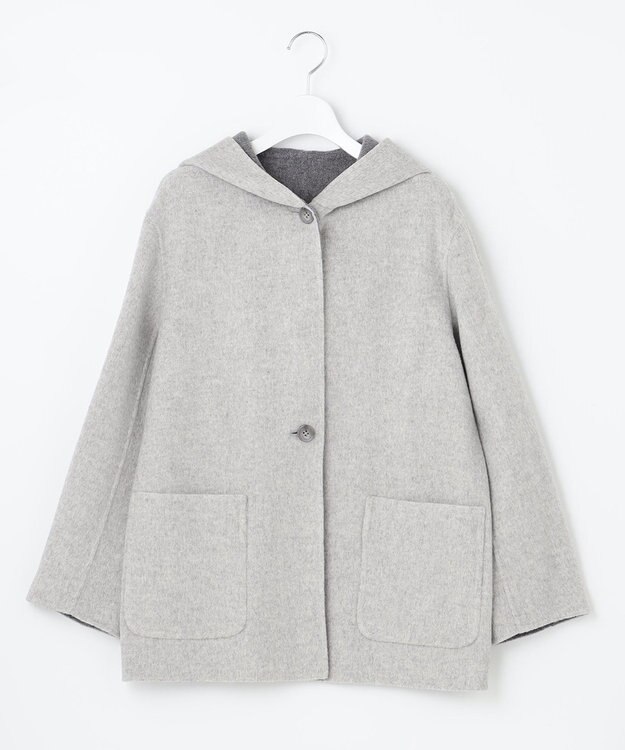 J.PRESS LADIES 【リバーシブル】ウールナイロン リバー フーデッドコート ライトグレー系