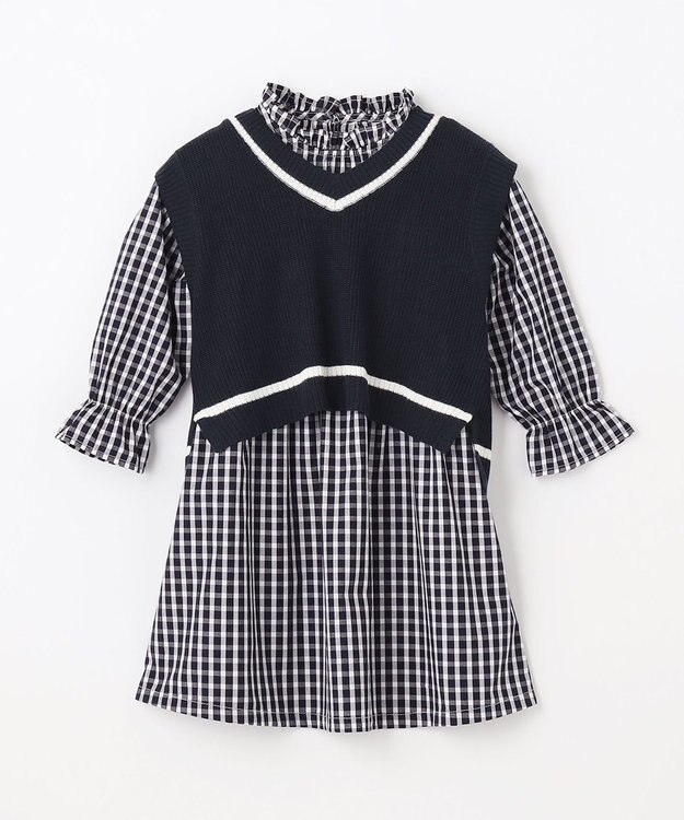 ANY KIDS ニットベスト × ワンピース セット ネイビー×ギンガム