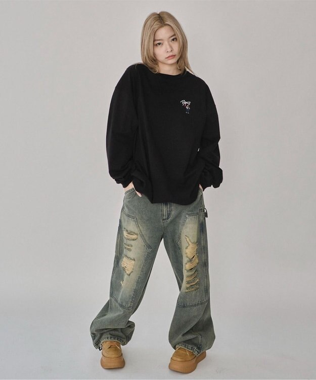 WEGO 【ユニセックス着用ITEM】別注BENDAVISワンポイントT（LS） ブラック