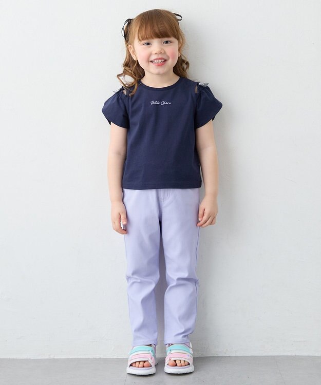 ANY KIDS 【綿100%】オンオフショルダー Tシャツ ネイビー