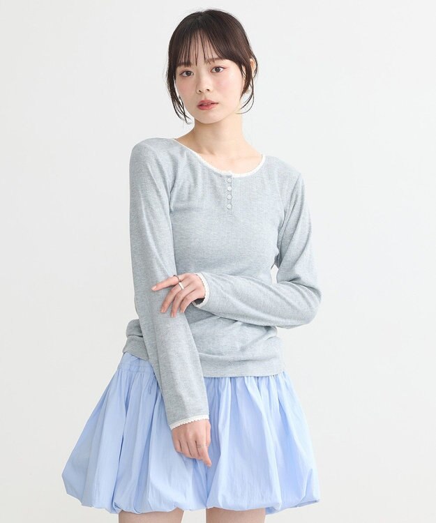 earth music&ecology アイレットジャカードタイトプルオーバー Gray