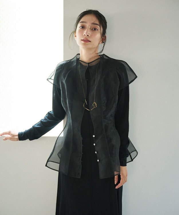 #Newans オーガンジーパネルブラウス ブラック