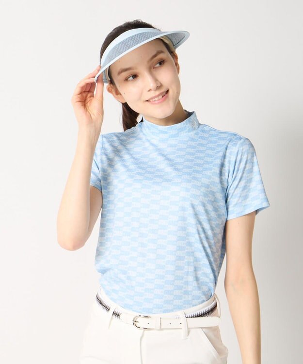 FILA GOLF／marie claire 【Marie claire sports】ロゴ柄モックネックシャツ ライトブルー