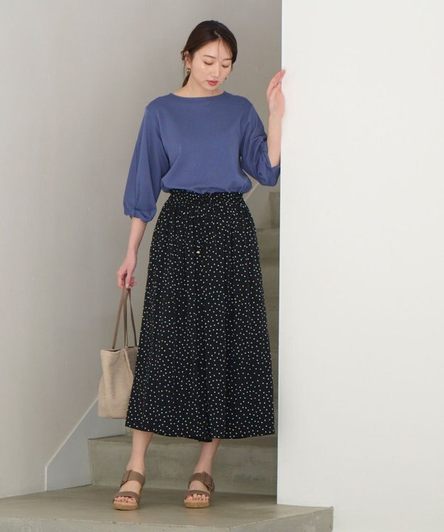 ANY 【洗濯機可能・ウエストゴム】リラックススカーチョ ブラック×オフドット