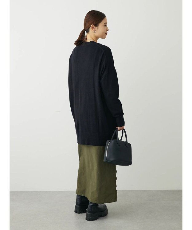 Green Parks もちやわ　Ｖネックミディ丈ニットカーディガン Black