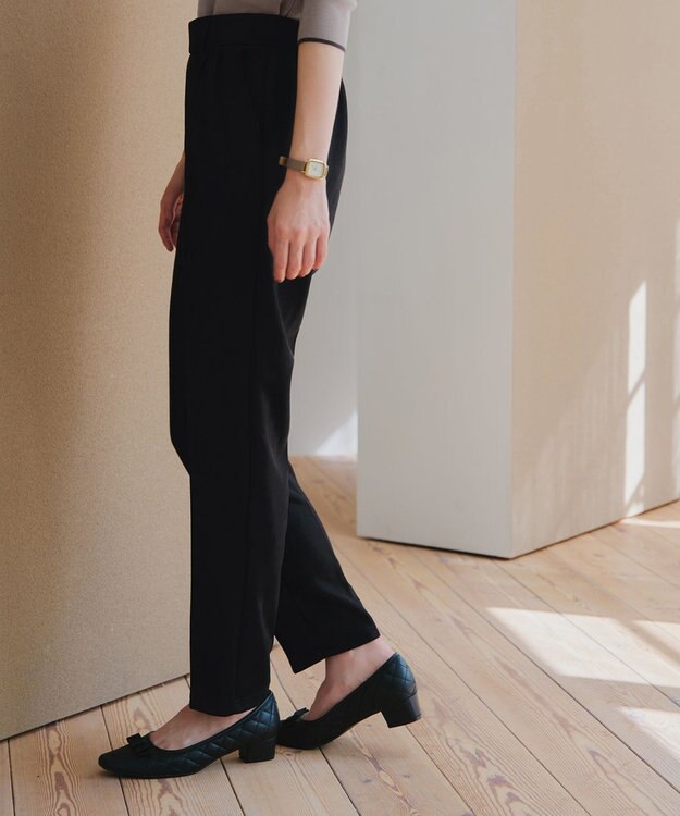 Tiaclasse 【洗える】スエードポンチテーパードパンツ ブラック