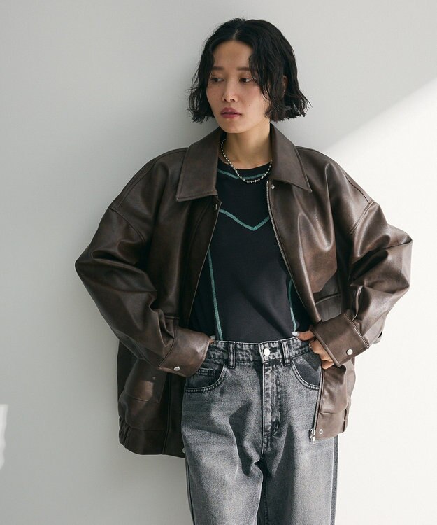 Green Parks ・ＥＬＥＮＣＡＲＥ　ＤＵＥ　合皮ステンカラーブルゾ Brown