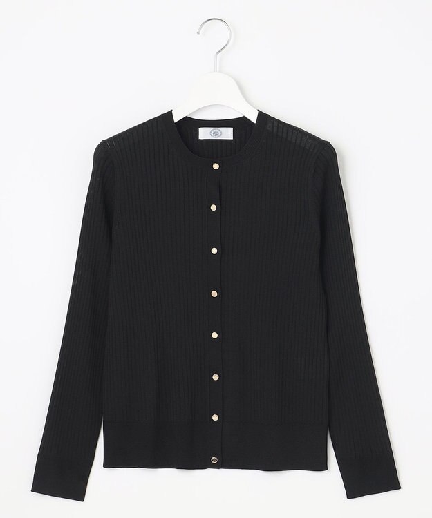 J.PRESS LADIES 【洗える・イージーケア】 SYNTHETIC BASIC ワイドリブ クルーネック カーディガン ブラック系