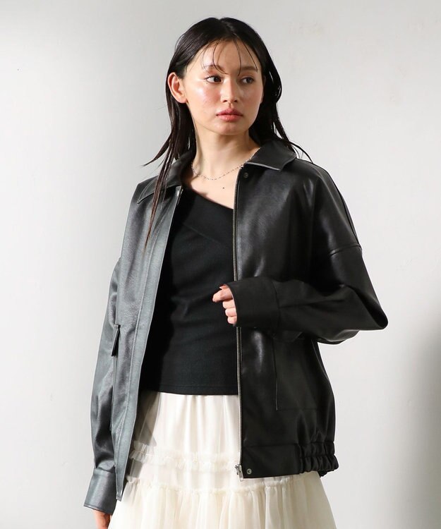 Green Parks ・ＥＬＥＮＣＡＲＥ　ＤＵＥ　合皮ステンカラーブルゾ Black