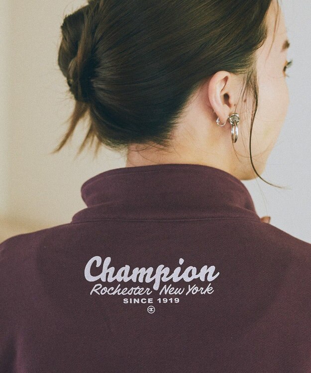 earth music&ecology Ｃｈａｍｐｉｏｎ×ｅｍａｅハーフジップハートスウェット Wine