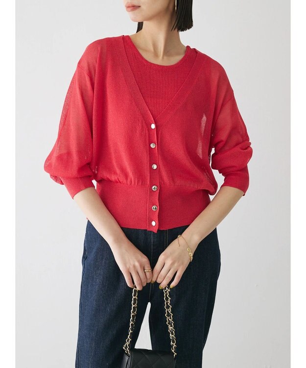 Green Parks シアーカーディガン＋タンクトップＳＥＴ Red